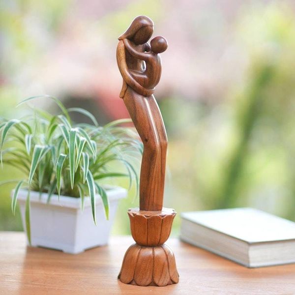 Alternate image for Suar Wood Mother and Child Sculpture Infinite Mothers Love
