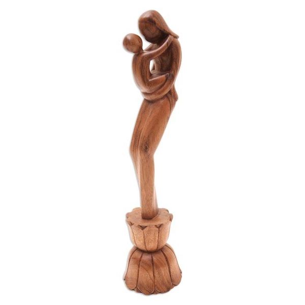 Alternate image for Suar Wood Mother and Child Sculpture Infinite Mothers Love