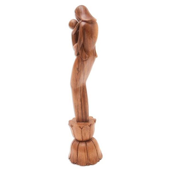 Alternate image for Suar Wood Mother and Child Sculpture Infinite Mothers Love