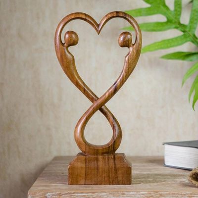 Alternate image for Hand Crafted Suar Wood Statuette from Bali Care and Protection