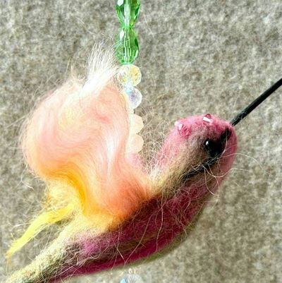 Alternate image for Needle Felted Hummingbird Ornament called Ping – Handmade Sun Catcher and Window Decor