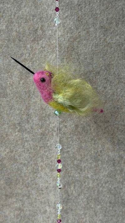 Alternate image for Handmade Hummingbird Sun Catcher – Needle Felted Wool Bird Decoration, named Brio