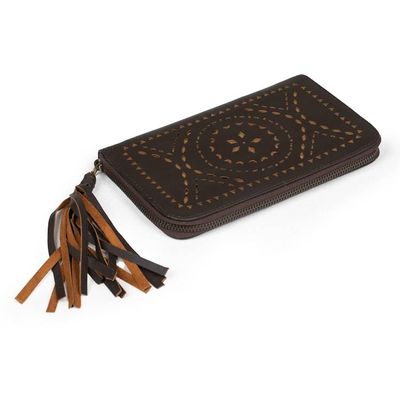 Alternate image for Hand Crafted Brown Leather Wallet Clutch from Bali Borobudur Stars in Chocolate