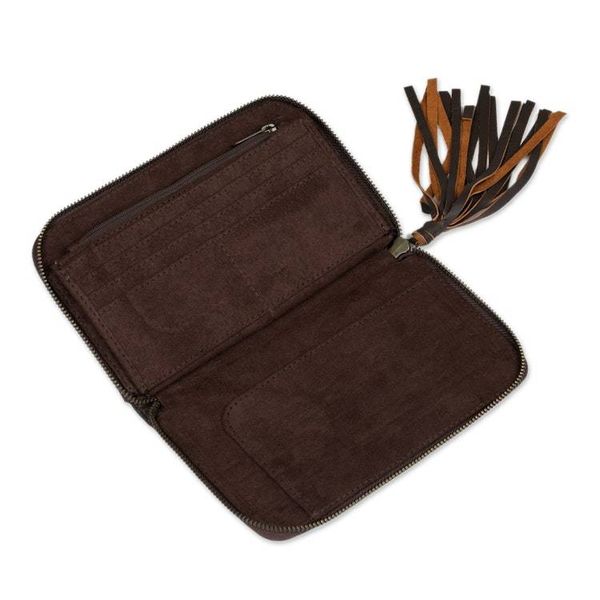 Alternate image for Hand Crafted Brown Leather Wallet Clutch from Bali Borobudur Stars in Chocolate