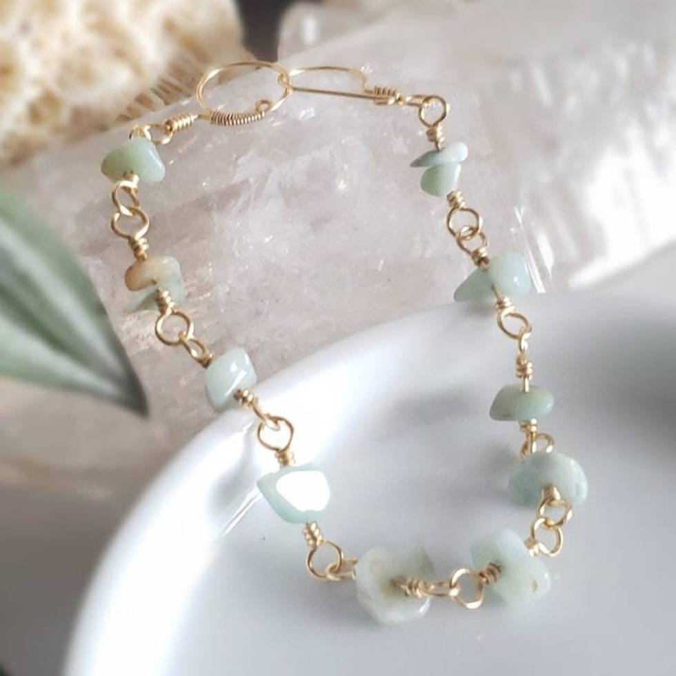 Amazonite Gold Colored Sterling Bracelet