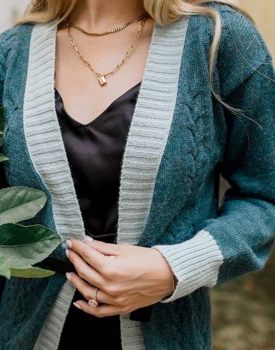 Alternate image for Braided Lightweight Cardigan with Jacquard Knit Details - 100% Baby alpaca fiber