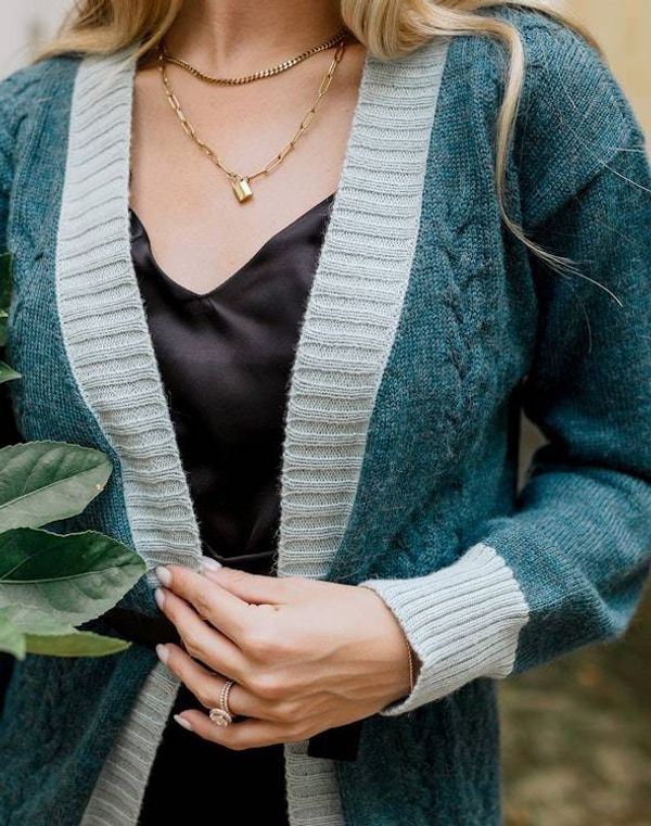 Alternate image for Braided Lightweight Cardigan with Jacquard Knit Details - 100% Baby alpaca fiber