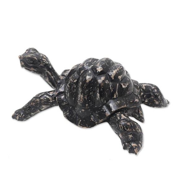 Alternate image for Hand Carved Suar Wood Tortoise Statuette Crawling Tortoise