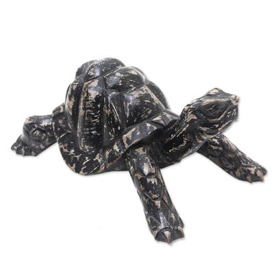 Alternate image for Hand Carved Suar Wood Tortoise Statuette Crawling Tortoise