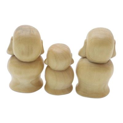 Alternate image for Handmade Crocodile Wood Buddhist Sculpture Set of 3 Guardian Jizo
