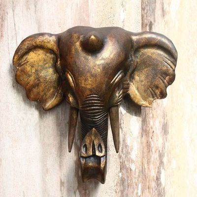 Alternate image for Antiqued Gold-Tone Wood Elephant Wall Sculpture from Bali Glorious Elephant