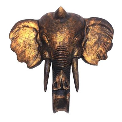 Alternate image for Antiqued Gold-Tone Wood Elephant Wall Sculpture from Bali Glorious Elephant