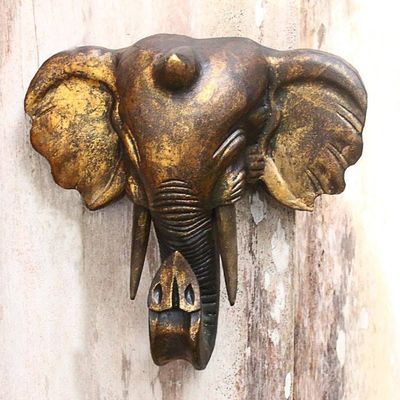 Alternate image for Antiqued Gold-Tone Wood Elephant Wall Sculpture from Bali Glorious Elephant
