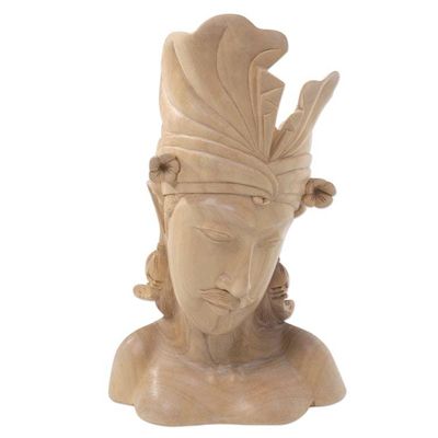 Alternate image for Hand Carved Wood Sculpture Bust of Man from Indonesia Handsome Balinese Man