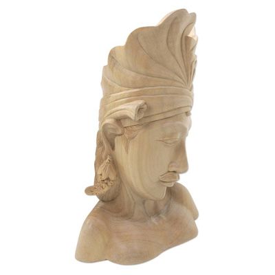 Alternate image for Hand Carved Wood Sculpture Bust of Man from Indonesia Handsome Balinese Man