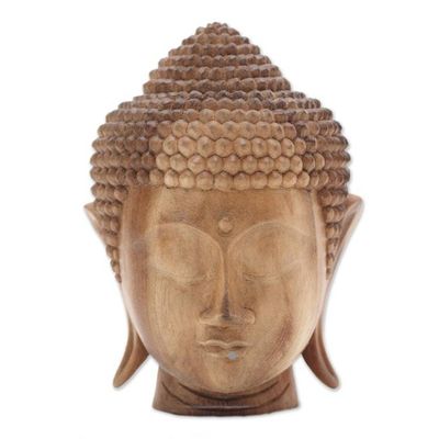 Alternate image for Hand-Carved Wood Buddha Head Sculpture from Bali Buddha Nature