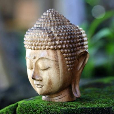 Alternate image for Hand-Carved Wood Buddha Head Sculpture from Bali Buddha Nature