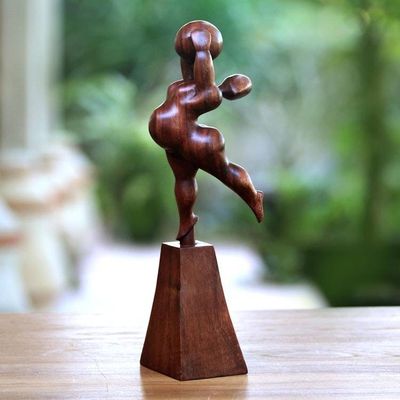 Primary image for Suar Wood Sculpture of a Woman with a Ball from Bali Ball Stretch