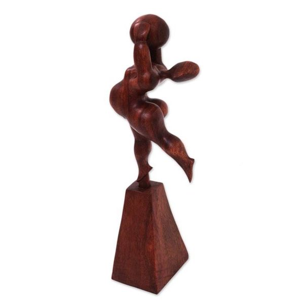 Alternate image for Suar Wood Sculpture of a Woman with a Ball from Bali Ball Stretch