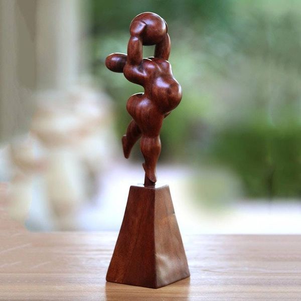 Alternate image for Suar Wood Sculpture of a Woman with a Ball from Bali Ball Stretch