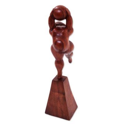Alternate image for Suar Wood Sculpture of a Woman with a Ball from Bali Ball Stretch