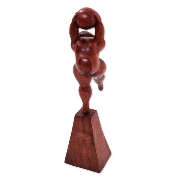 Alternate image for Suar Wood Sculpture of a Woman with a Ball from Bali Ball Stretch