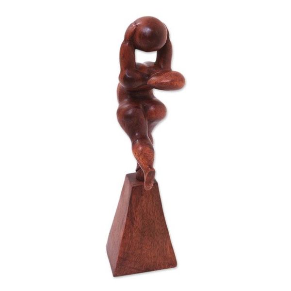 Alternate image for Suar Wood Sculpture of a Woman with a Ball from Bali Ball Stretch