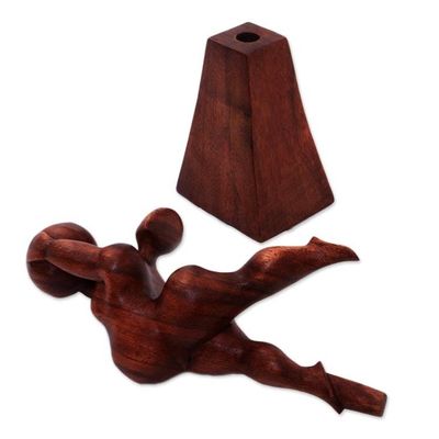 Alternate image for Suar Wood Sculpture of a Woman with a Ball from Bali Ball Stretch
