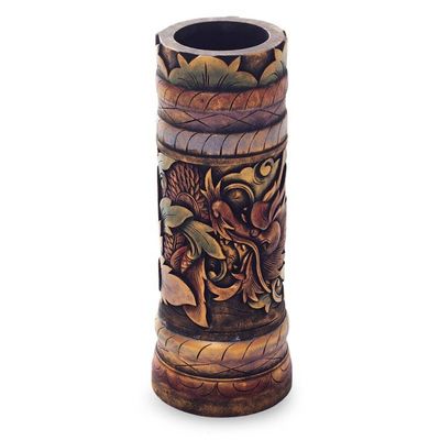 Alternate image for Fair Trade Handmade Wood Dragon-Themed Vase Baru Klinting Dragon