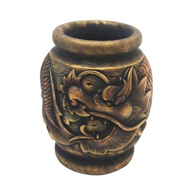 Alternate image for Antiqued Artisan Crafted Mahogany Wood Dragon Vase Fierce Anantaboga