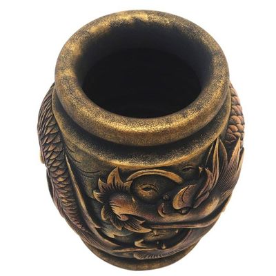 Alternate image for Antiqued Artisan Crafted Mahogany Wood Dragon Vase Fierce Anantaboga