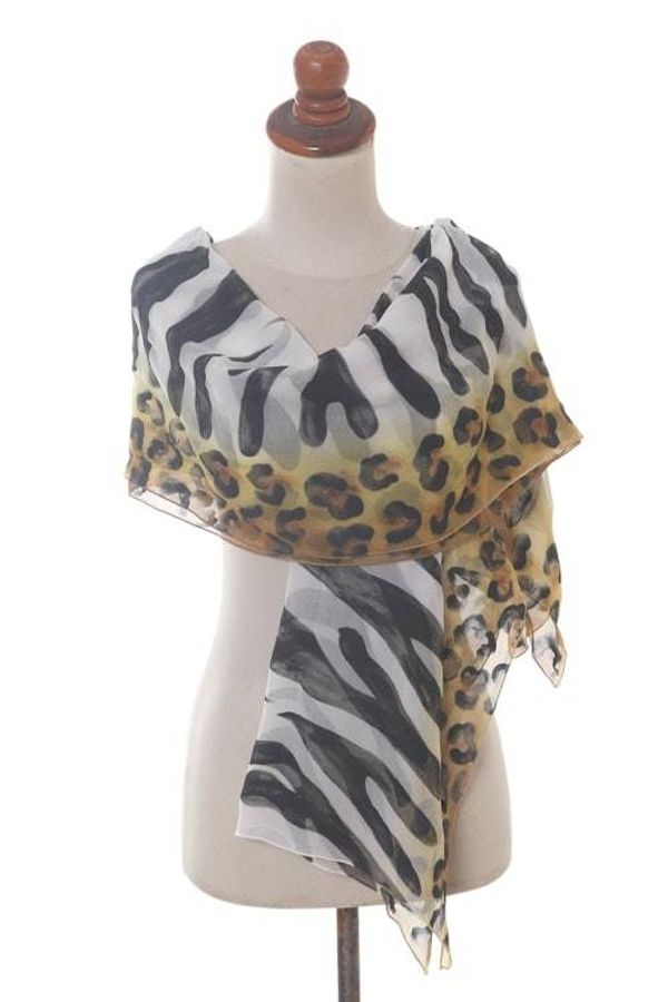 Alternate image for Zebra Stripe and Leopard Spot Silk Chiffon Shawl Animal Instincts