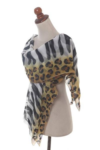 Alternate image for Zebra Stripe and Leopard Spot Silk Chiffon Shawl Animal Instincts