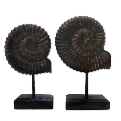 Alternate image for Hand Made Albesia Wood Shell Statuettes Pair Shimmering Shells