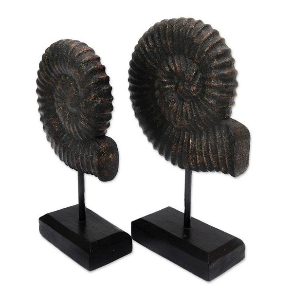 Alternate image for Hand Made Albesia Wood Shell Statuettes Pair Shimmering Shells