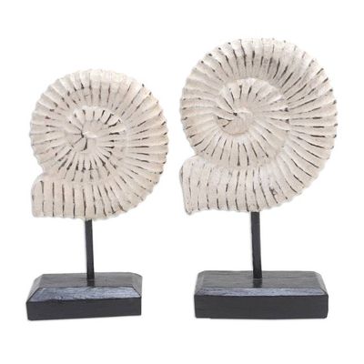 Alternate image for Handmade Albesia Wood Snail Statuettes Pair Snail Spirals