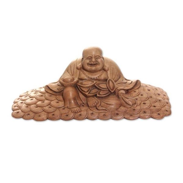 Alternate image for Acacia Wood Sitting Buddha Statuette Hand Carved Buddha of Happiness III