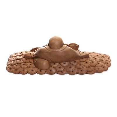 Alternate image for Acacia Wood Sitting Buddha Statuette Hand Carved Buddha of Happiness III