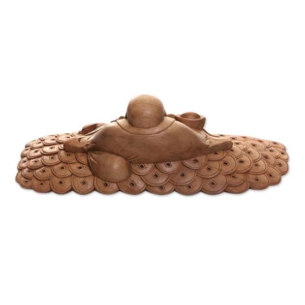 Alternate image for Acacia Wood Sitting Buddha Statuette Hand Carved Buddha of Happiness III