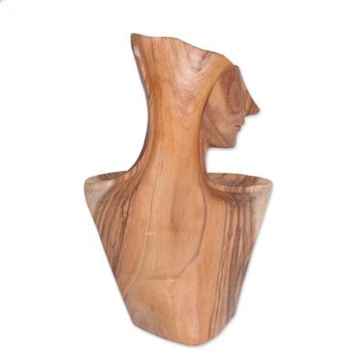Alternate image for Hand-Carved Fine Art Suar Wood Sculpture from Bali Im Listening