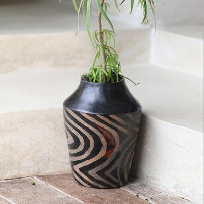Primary image for Javanese Black Terracotta Hand Made Ceramic Vase Black Tiger