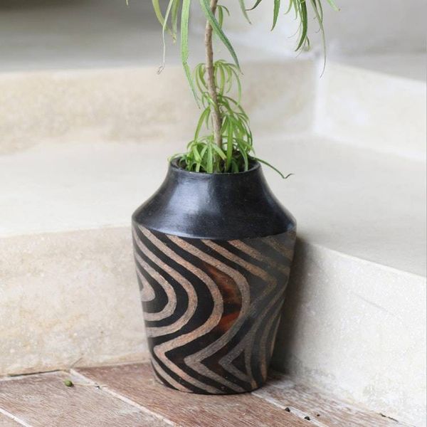 Alternate image for Javanese Black Terracotta Hand Made Ceramic Vase Black Tiger