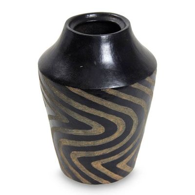 Alternate image for Javanese Black Terracotta Hand Made Ceramic Vase Black Tiger