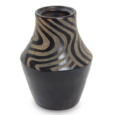 Alternate image for Javanese Black Terracotta Hand Made Ceramic Vase Black Tiger