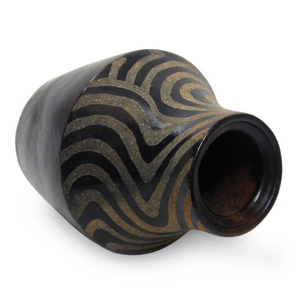 Alternate image for Javanese Black Terracotta Hand Made Ceramic Vase Black Tiger