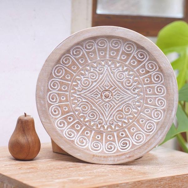 Alternate image for Hand-Carved Geometric Albesia Wood Wall Accent from Bali Gianyar Magic