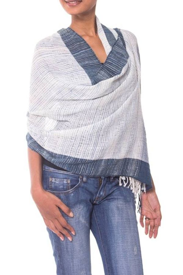 Alternate image for Balinese Handwoven Natural Dyes Sheer Cotton Shawl Sheer Denim Blue