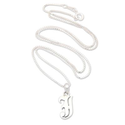 Alternate image for Polished Sterling Silver Letter J Pendant Necklace from Bali Letter J