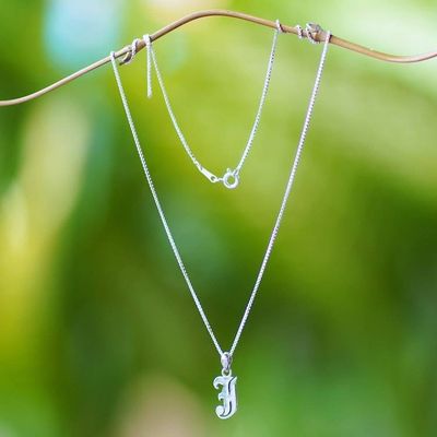 Alternate image for Polished Sterling Silver Letter J Pendant Necklace from Bali Letter J