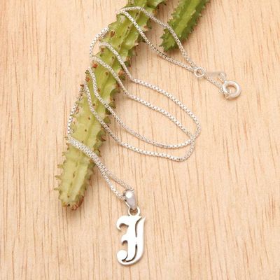 Alternate image for Polished Sterling Silver Letter J Pendant Necklace from Bali Letter J